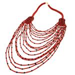 El Coral Collar Coral Rojo y Ágata Negra 16 Tiras Escaladas