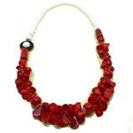 El Coral Necklace Red Coral Balls and Petals with White Agate Balls and Black Agate