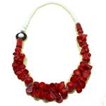 El Coral Collana Corallo Rosso Goccie Piatte Scalare e Agata Bianca Pallini Scalare 8/13mm. e Anello Agata Nera Lunghezza 80cm. 