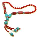 El Coral Collar Coral Rojo Tubos y Bolas con Turquesa, Ágata Blanca y Hematita