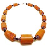 El Coral Collar Coral Naranja Piezas Cilíndricas 18x25 mm con Ágata Negra y Zamak