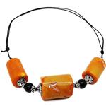 El Coral Collar Coral Naranja Piezas Cilíndricas 23x30 mm Ágata Negra Zamak e Hilo