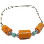El Coral Collar Coral Naranja Piezas Cilíndricas 21x30 mm Turquesa Zamak e Hilo