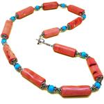 El Coral Collar Coral Rosa Piezas Cilíndricas 12x33 mm con Turquesa y Zamak