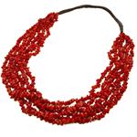 El Coral Collar Coral Rojo Chips con Cuero