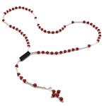 Coralli di Sardegna Necklace Rosary Red Coral Balls, Black Coral Tube and Silvered Details
