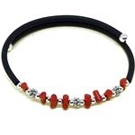 Coralli di Sardegna Bracelet Red Coral Tubes, Silvered elements, Rubber and Spring