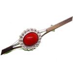 Coralli di Sardegna Brooch Red Coral Cabochon 8x10 mm and Silver Filigree Balls