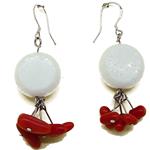 El Coral Earrings Red Coral Baroque Tubes and White Agate Spheres