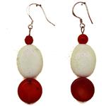 El Coral Earrings Red Coral and White Agate Flat Spheres