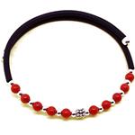 Coralli di Sardegna Bracciale Corallo Rosso Pallini 4mm elementi argentati caucciu' molla