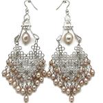 El Coral Earrings Pearls in Various Sizes with Fishnet Setting and Pendants