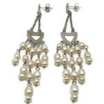 El Coral Earrings White Pearls with Triangle Shape Setting and 5 Pendants