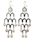 El Coral Earrings Rosy Pearls and Silver Setting with Escalated Archs
