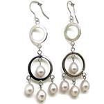 El Coral Earrings 4 Rosy Pearls and 2 Silver Circles