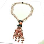 Coralli di Sardegna Necklace Natural Pink Coral Tubes and Flowers with Turquoises and Thread