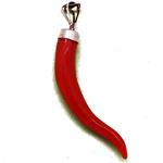 Coralli di Sardegna Pendant Sardinian Coral Horn 6x40mm and Silver Closed Setting