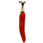 Coralli di Sardegna Pendant Sardinian Coral Horn 4x24mm and Silver Setting