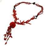 Coralli di Sardegna Necklace Sardinian Coral Branches and Tubes with Black Agate and Thread