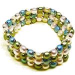El Coral Bracelet Multicolour Pearls in 3 Stripes, elastic