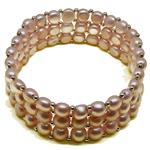 El Coral Bracciale Perle Rosa e Pallni Argentati 3 File Lunghezza 19cm. Peso 24gr. Infilati con Elastico