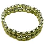 El Coral Bracelet Green Pearls in 2 Stripes, elastic