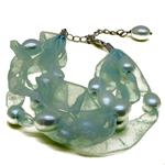 El Coral Pulsera Perlas Azul Claro con Organza Azul, Cierre Regulable