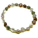 El Coral Bracelet Pastel Multicoloured Pearls and Silvered Balls, elastic