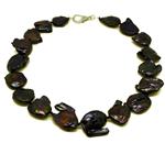 El Coral Necklace Black Baroque Keshi Flat Pearls 16/20mm, 67gr Weight