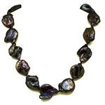 El Coral Necklace Black Baroque Keshi Flat Pearls 15/25mm, 90gr Weight