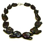 El Coral Necklace Black Baroque Keshi Flat Pearls 19/25mm, 94gr Weight