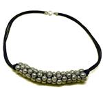 El Coral Collar Perlas Grises con Hilo Azul, 45cm Longitud