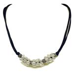 El Coral Collar Perlas Blancas, Zamak e Hilo Azul, 43cm Longitud