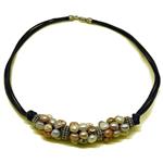 El Coral Necklace Multicoloured Pearls, Zamak and Blue Thread, 43cm Length
