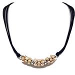 El Coral Necklace Rosy Pearls, Zamak and Blue Thread, 43cm Length