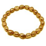El Coral Bracelet Golden Long Pearls 6x8mm, elastic 