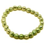 El Coral Bracelet Lime Colour Button Pearls 7mm, elastic 