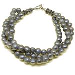 El Coral Bracelet Triple Grey Pearls with Zamak