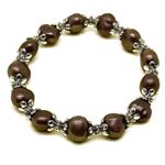 El Coral Bracelet Brown Button Pearls 9mm and Zamak, elastic 