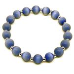 El Coral Bracciale Occhio di Gatto Azzurro 8mm. Elastico e Pallini Argentati Lunghezza 18cm. Peso 15gr. 