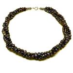 El Coral Necklace Triple Black Pearls with Zamak, 45cm Length