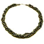 El Coral Necklace Triple Dark Green Pearls with Zamak, 45cm Length