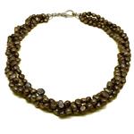 El Coral Necklace Triple Bronze Colour Pearls with Zamak and Big Clasp, 45cm Length