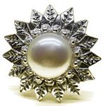 Coralli di Sardegna Anillo Perla Blanca Redondeada 10mm con Hojas Filigrana Plata