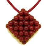 El Coral Pendant Red Coral Balls 5mm, Weaved Rhombus with Red Cord