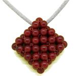 El Coral Pendant Red Coral Balls 5mm, Weaved Rhombus with Pink Cord