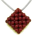 El Coral Colgante Coral Rojo Bolas 5mm, Rombo Tejido con Cordón Rosa