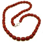El Coral Collana Corallo Rosso Barilotti 8,5/9x9mm. 60cm. Chiusura Argentata Peso 73gr.