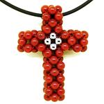 El Coral Pendant Cross Weaved Red Coral and Silvered Balls middle