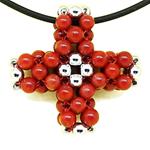 El Coral Pendant Cross Weaved 28x28mm Red Coral and Silvered Balls
